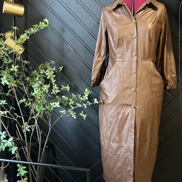 Zara | Dresses | Brand New Zara Faux Brown Leather Dress | Poshmark